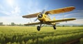 Yellow Plane in Low Flight, Spraying Agricultural Fields