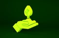 Yellow Plant in hand of environmental protection icon isolated on green background. Seed and seedling. Planting sapling Royalty Free Stock Photo