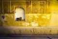 Yellow plaster and offering shrine, India, Jaipur