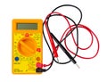 Yellow plastic multimeter, electric tester tool. Isolated on white Royalty Free Stock Photo