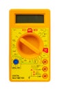 Yellow plastic multimeter, electric tester tool. Isolated on white Royalty Free Stock Photo
