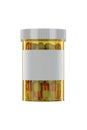 Yellow plastic phial with pills Royalty Free Stock Photo