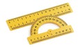 Yellow Plastic Ruler and Protractor Set on White Background Royalty Free Stock Photo