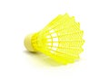 Yellow plastic shuttlecock isolated on white background. Badminton ball for indoor sport concept Royalty Free Stock Photo