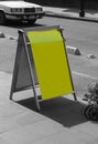 Yellow plastic sign without data over the street