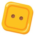 Yellow plastic square button. Cartoon cloth fastener