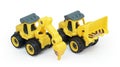 yellow plastic toy of tractor drill and bulldozer or loader isolated on white background. Royalty Free Stock Photo