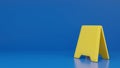 Yellow plastic warning sign template. Wet floor caution board on blue background. 3D rendering.