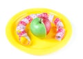 Yellow plate with mixed apple