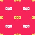 Yellow Playing cards icon isolated seamless pattern on red background. Casino gambling. Vector Illustration.