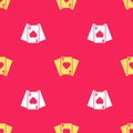 Yellow Playing cards icon isolated seamless pattern on red background. Casino gambling. Vector Illustration