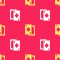 Yellow Playing cards icon isolated seamless pattern on red background. Casino gambling. Vector Illustration