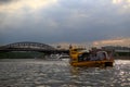 Yellow pleasure boat floats across the Moskva River Royalty Free Stock Photo