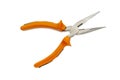 Yellow pliers closeup on white background