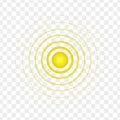 Yellow point with concentric circles. Symbol of aim, target, pain, healing, hurt, painkilling. Round localization icon