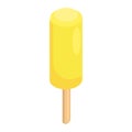 Yellow popsicle on a stick. Simple isometric frozen treat. Summer dessert and refreshing snack vector illustration