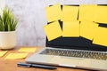 Yellow post note paper  memo paper on a screen laptop computer. scheduled for job Royalty Free Stock Photo