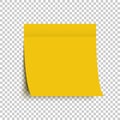 Yellow post note sticker. Sticky note. Yellow sticker with shadow on transparent background Royalty Free Stock Photo