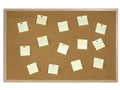 Yellow Post It Notes tacked on Cork Board Royalty Free Stock Photo