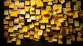 Yellow post-it notes on a wall. Shallow depth of field. Royalty Free Stock Photo