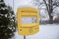 Yellow Postbox on Mount Gurten, Bern in Winter, Switzerland, Europe