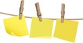 Yellow postit note on a peg on string Royalty Free Stock Photo