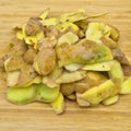 Yellow potatoes peeled for cooking. Peel the potatoes. Royalty Free Stock Photo