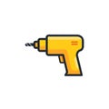 Yellow power drill tool for diy projects and construction work isolated simple graphic Royalty Free Stock Photo
