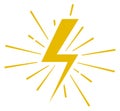 Yellow power icon. Shining lightning. Electric symbol