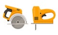 Yellow Power Tools for Carpentry Work Vector Set