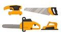 Yellow Power Tools for Carpentry Work Vector Set