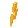 Yellow powerful thunder icon, isometric style