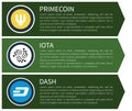 Yellow Primecoin, White Iota and Blue Dash Set