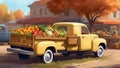 Yellow produce truck at farmers market Royalty Free Stock Photo