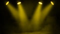 Yellow projector background. Spotlight stage with smoke on the floor . Isolated background texture