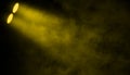 Yellow projector background. Spotlight stage with smoke on the floor . Isolated background texture