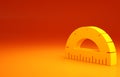 Yellow Protractor grid for measuring degrees icon isolated on orange background. Tilt angle meter. Measuring tool