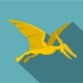 Yellow pterosaurs dinosaur icon, flat style