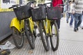 Yellow public bikes in the city Buenos Aires Argentina Latin America South America ncie