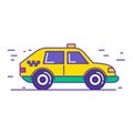 Yellow public taxi car icon design in trendy cartoon line style.