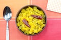 Yellow pumpkin curry dish Royalty Free Stock Photo