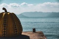 Yellow pumpkin on Naoshima - retro look Royalty Free Stock Photo