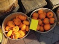 Yellow pumpkins, cucurbita pepo at the green market Royalty Free Stock Photo