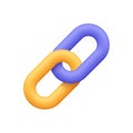 Yellow and purple chain link. Connection, partnership, hyperlink and unity concept. 3d vector icon. Royalty Free Stock Photo