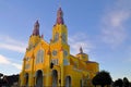 Yellow and purple church of Castro, Chiloe, Chile Royalty Free Stock Photo