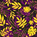 Yellow and Purple Exotic Leaf Pattern on Black Royalty Free Stock Photo