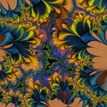 Yellow purple gold blue lights flowery shapes, fractal, sky, energy abstract texture, graphics Royalty Free Stock Photo