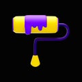 Yellow And Purple Paint Roller 3D Icon Over Black