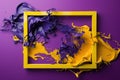 a yellow and purple paint splashing in a frame Royalty Free Stock Photo