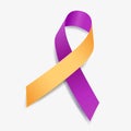 Yellow and Purple ribbon awareness Autoimmune Hepatitis, Bladder Cancer, Sotos Syndrome. Isolated on white background